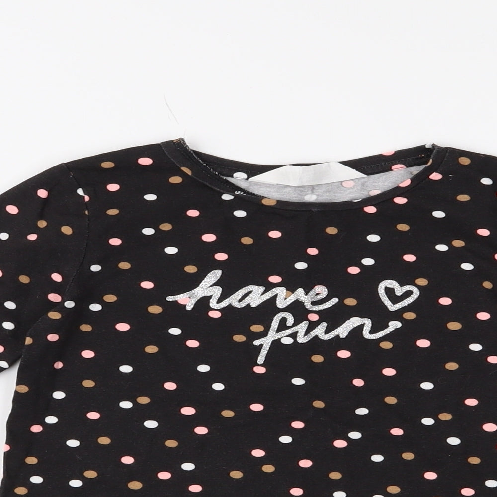H&M Girls Black Polka Dot  Basic T-Shirt Size 5-6 Years