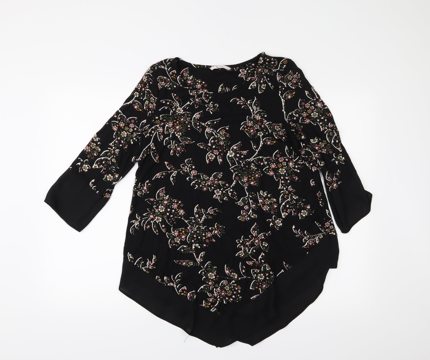 TU Womens Black Floral  Basic Blouse Size 10