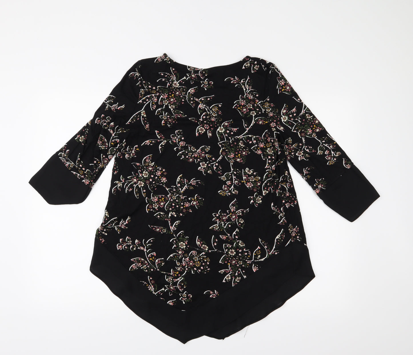 TU Womens Black Floral  Basic Blouse Size 10