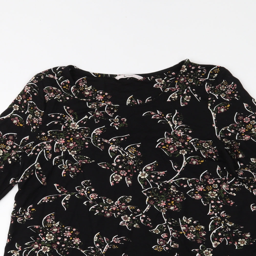 TU Womens Black Floral  Basic Blouse Size 10