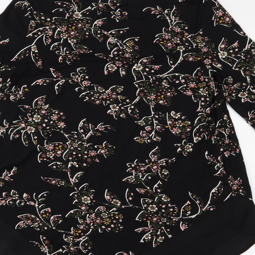 TU Womens Black Floral  Basic Blouse Size 10