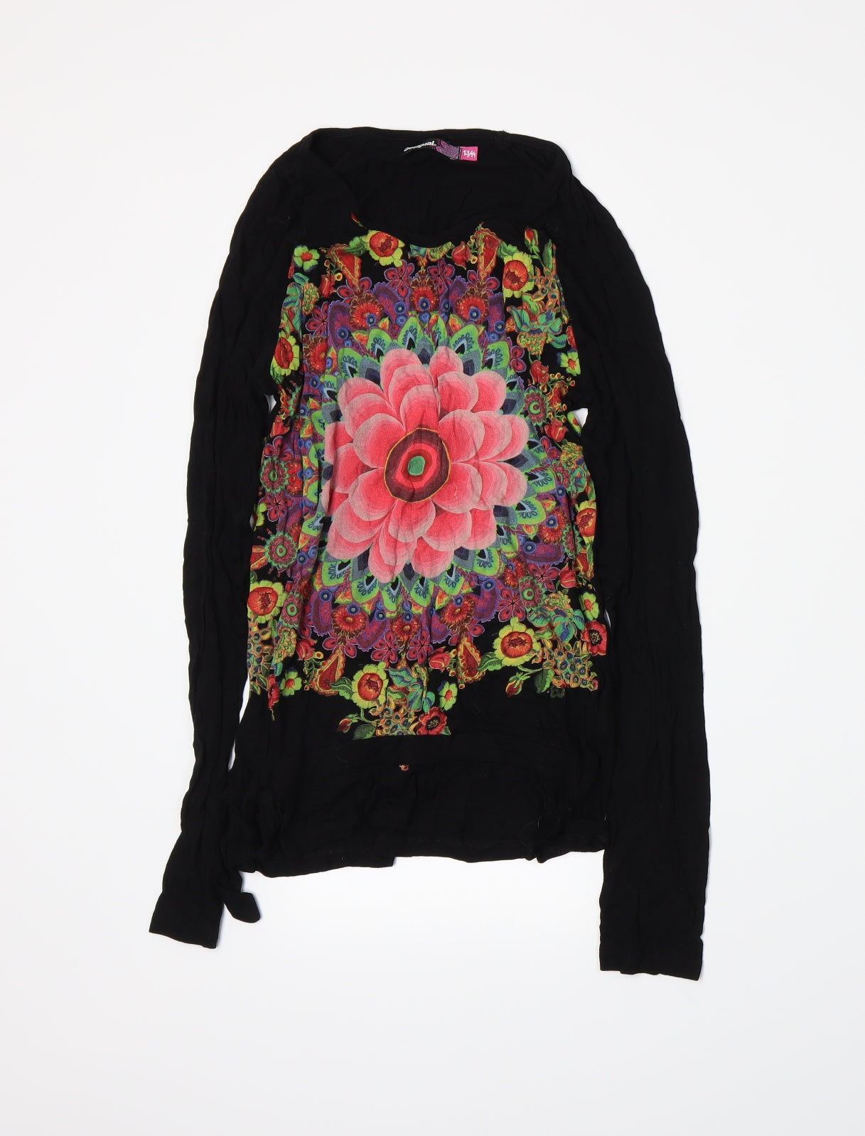 Desigual Girls Black Floral  Basic T-Shirt Size 13-14 Years