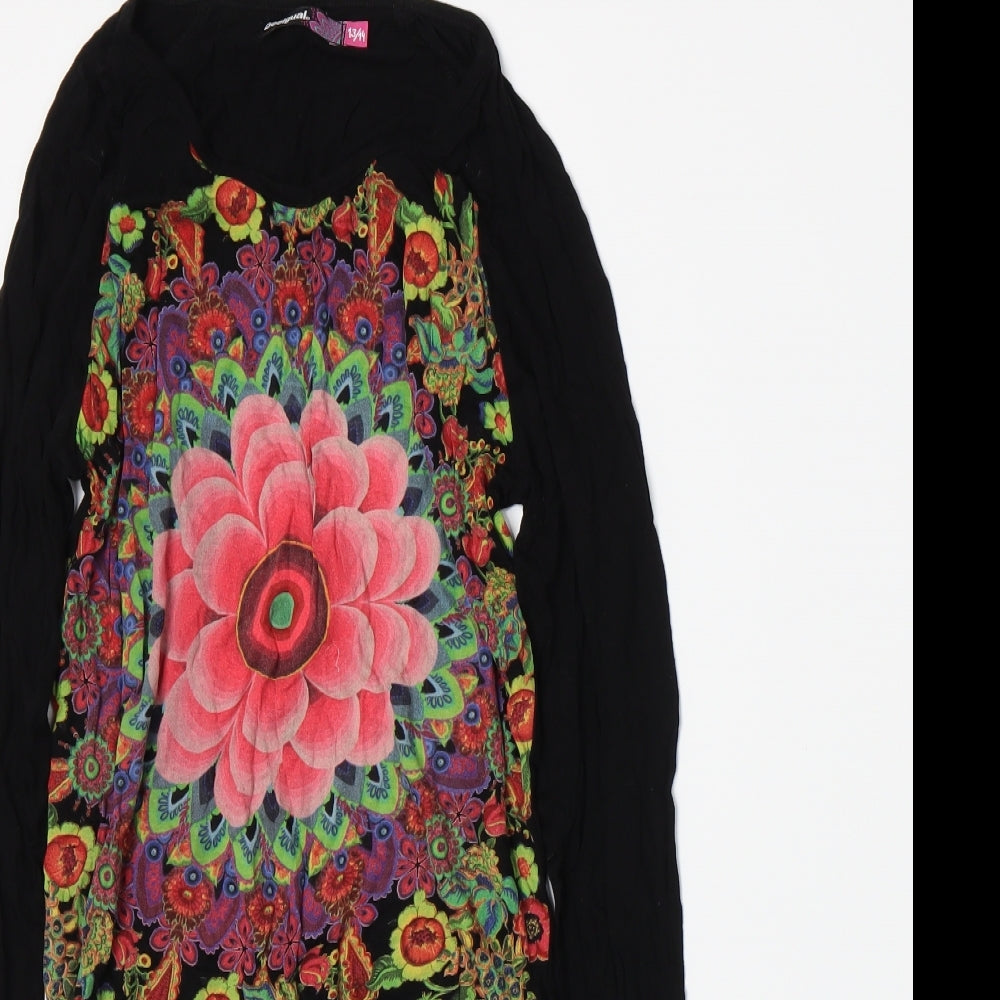 Desigual Girls Black Floral  Basic T-Shirt Size 13-14 Years