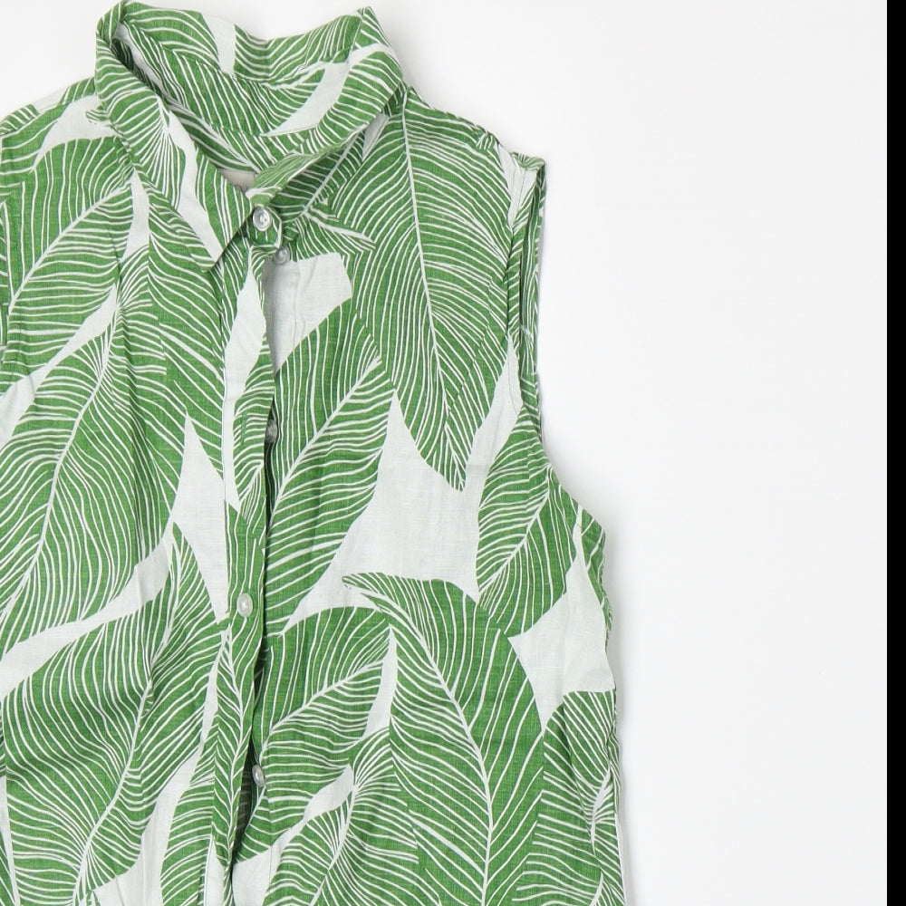 Hobbs Womens Green Floral  Basic Button-Up Size 8