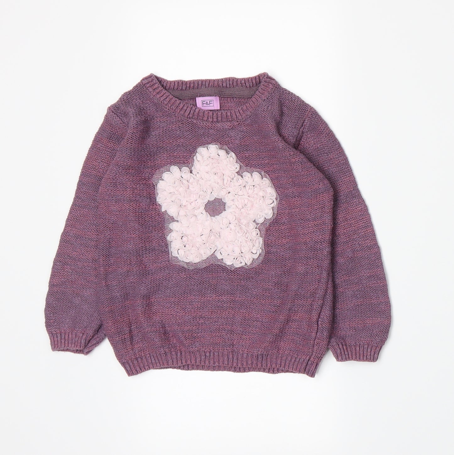 F&F Girls Purple  Knit Pullover Jumper Size 2-3 Years