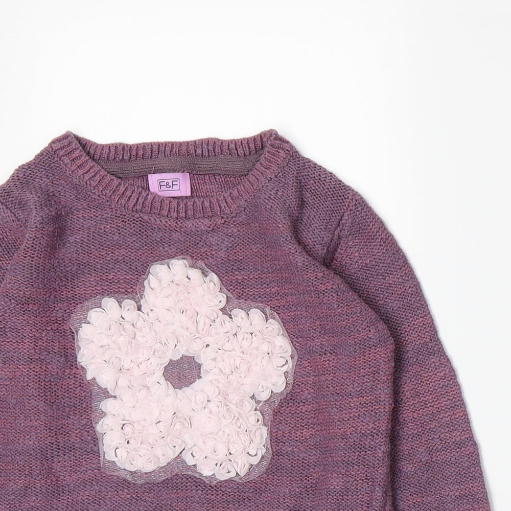 F&F Girls Purple  Knit Pullover Jumper Size 2-3 Years