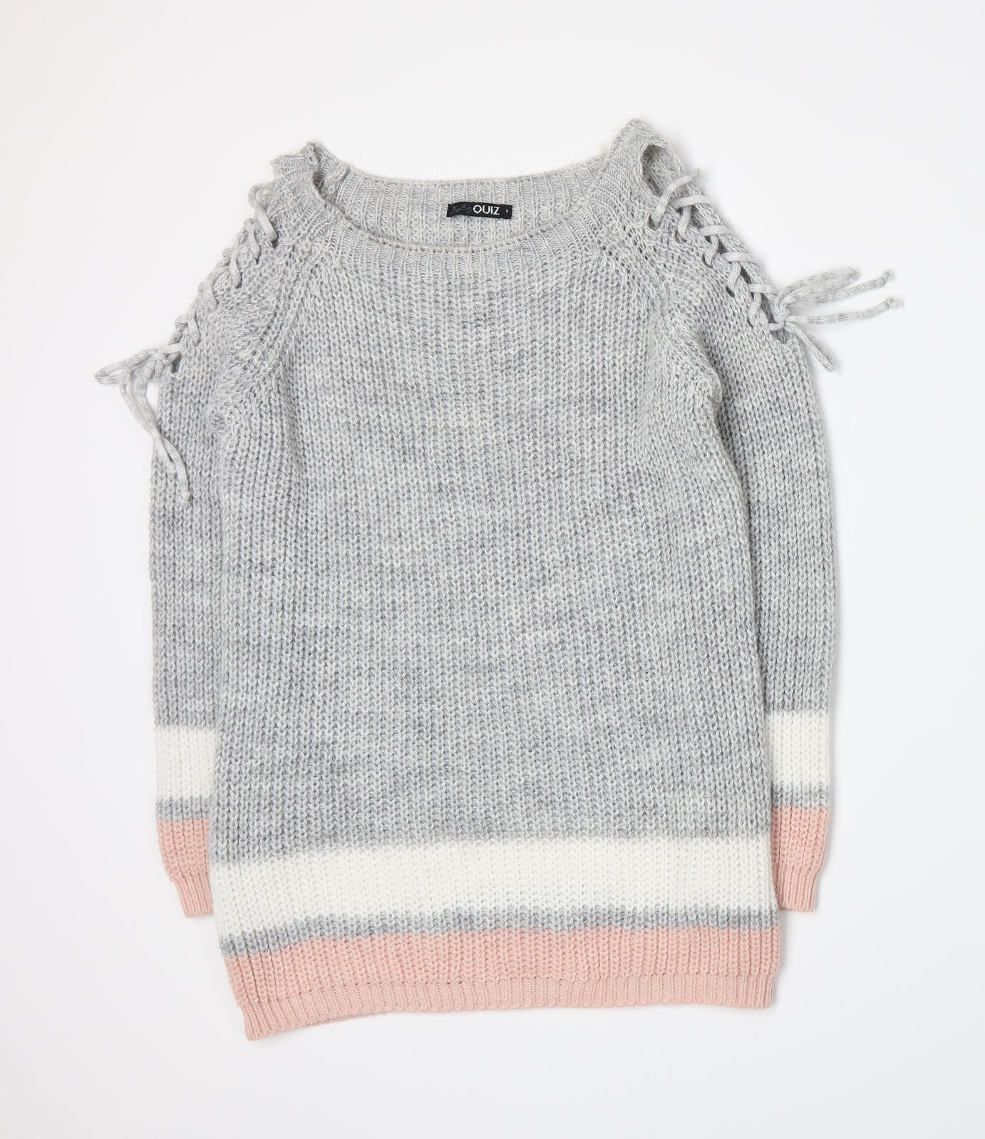 Quiz Womens Grey Striped Knit Cardigan Jumper Size S