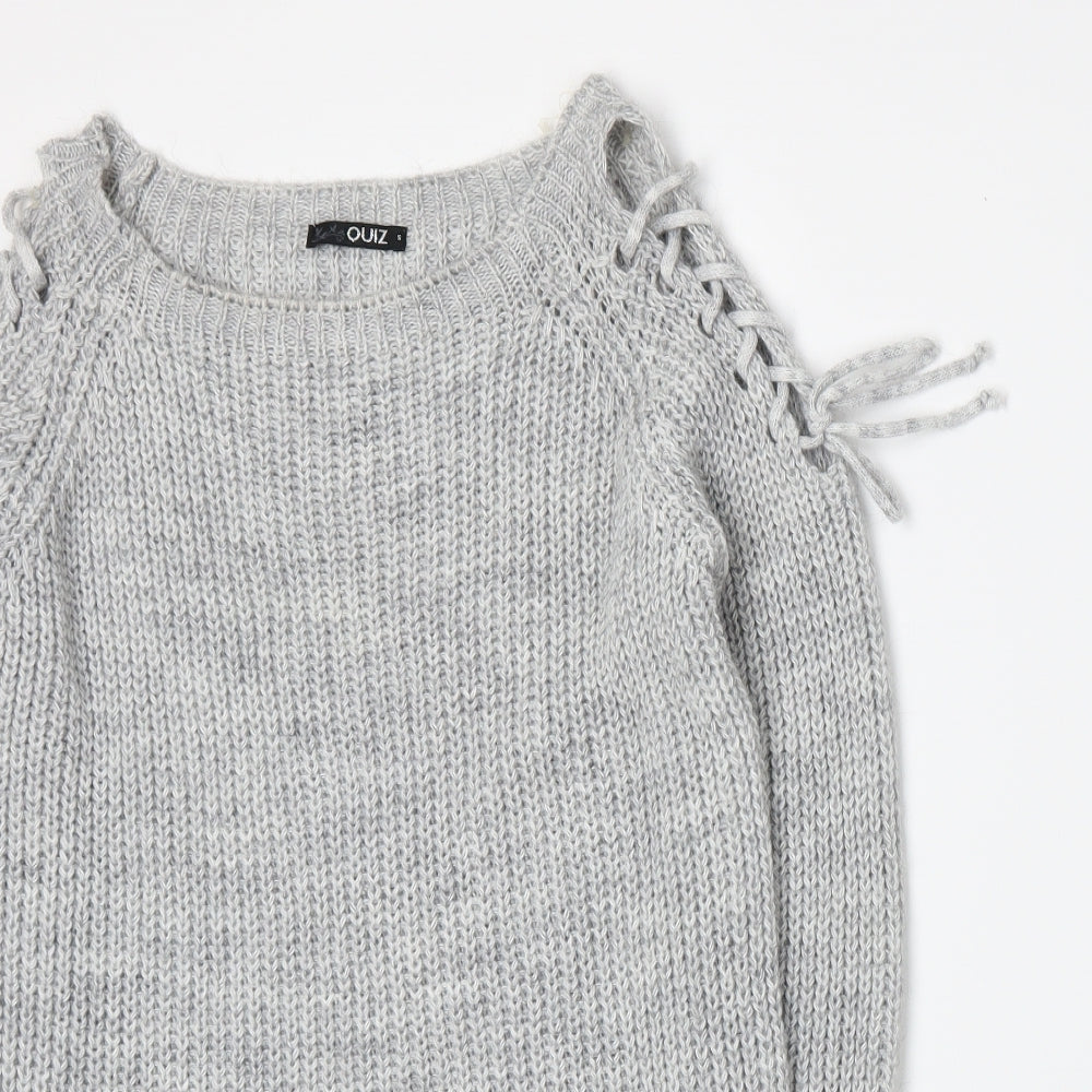 Quiz Womens Grey Striped Knit Cardigan Jumper Size S