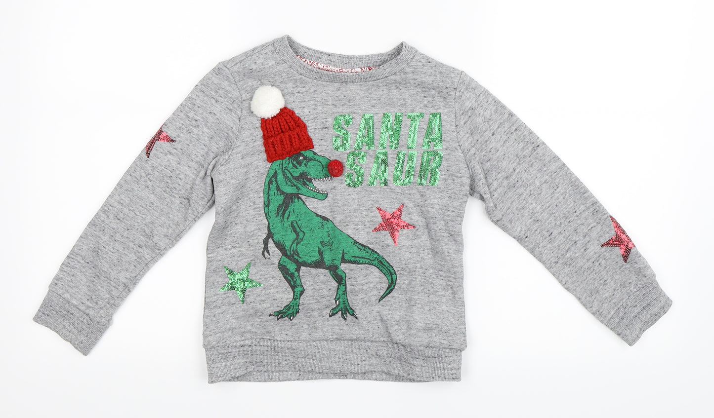 F&F Girls Grey   Pullover Sweatshirt Size 6-7 Years  - Christmas Dinosaur