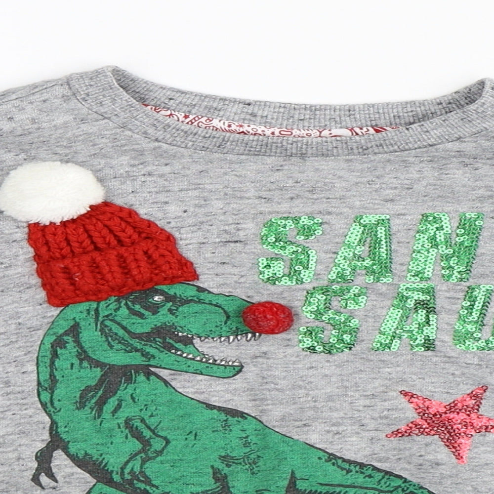 F&F Girls Grey   Pullover Sweatshirt Size 6-7 Years  - Christmas Dinosaur