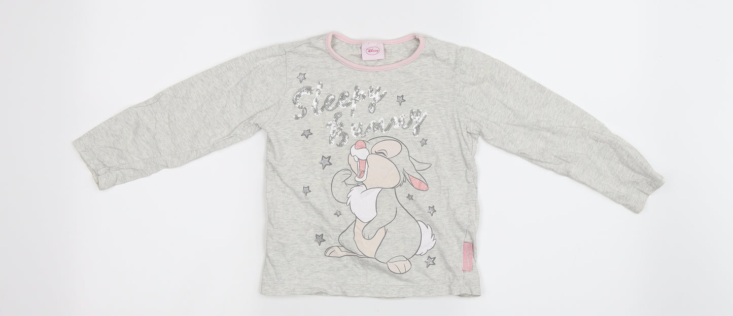 TU Girls Grey Solid  Top Pyjama Top Size 4-5 Years  - Disney Bunny