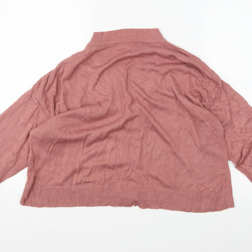 Stradivarius Womens Pink Check Knit Cardigan Jumper Size M