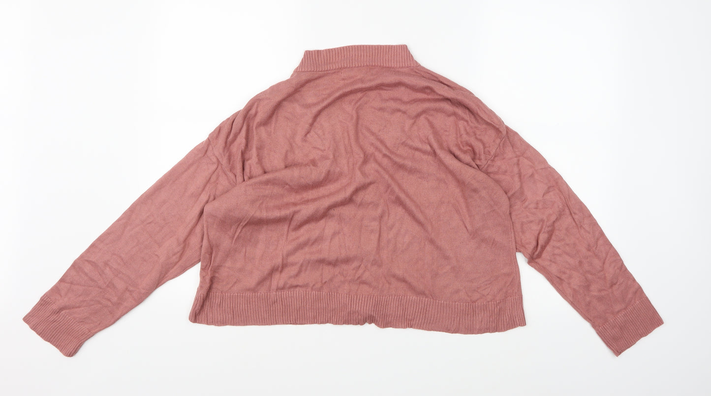 Stradivarius Womens Pink Check Knit Cardigan Jumper Size M
