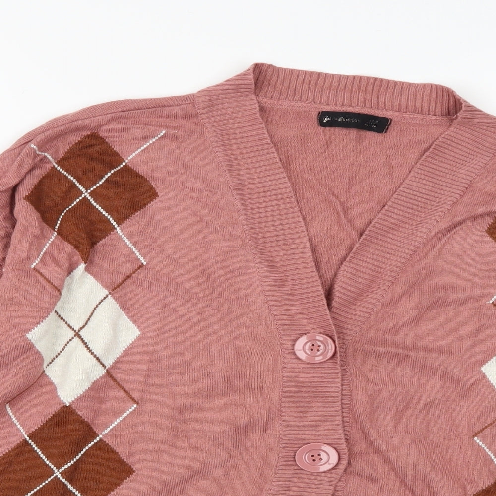 Stradivarius Womens Pink Check Knit Cardigan Jumper Size M