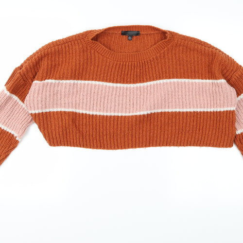 Missguided Womens Orange Striped Knit Pullover Jumper Size 8  - Cropped Jumper