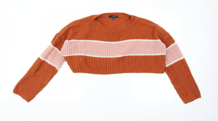 Missguided Womens Orange Striped Knit Pullover Jumper Size 8  - Cropped Jumper