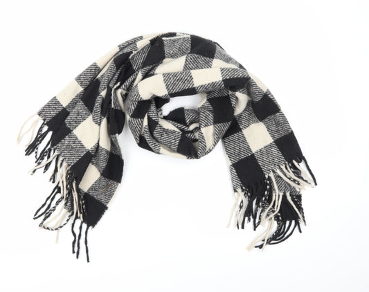 Front view of Preworn women’s black check knit scarf