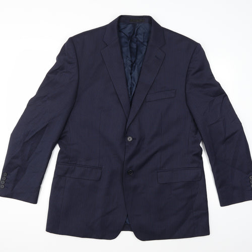 Greenwoods Mens Blue Striped Rayon Jacket Suit Jacket Size 44