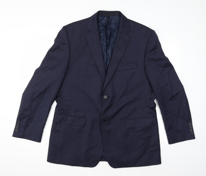 Greenwoods Mens Blue Striped Rayon Jacket Suit Jacket Size 44