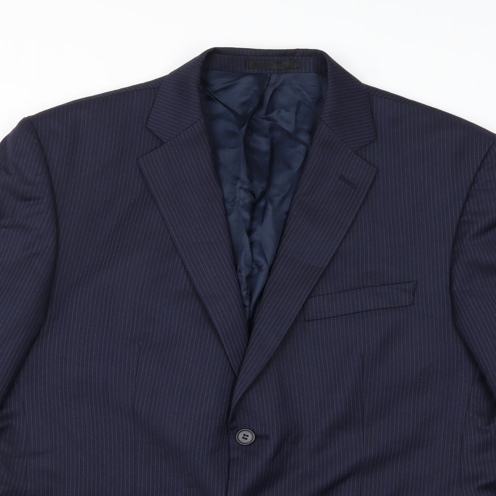 Greenwoods Mens Blue Striped Rayon Jacket Suit Jacket Size 44