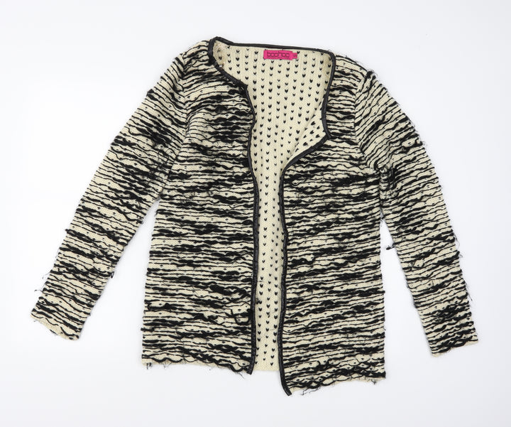 Boohoo Womens Beige Striped Knit Cardigan Jumper Size S