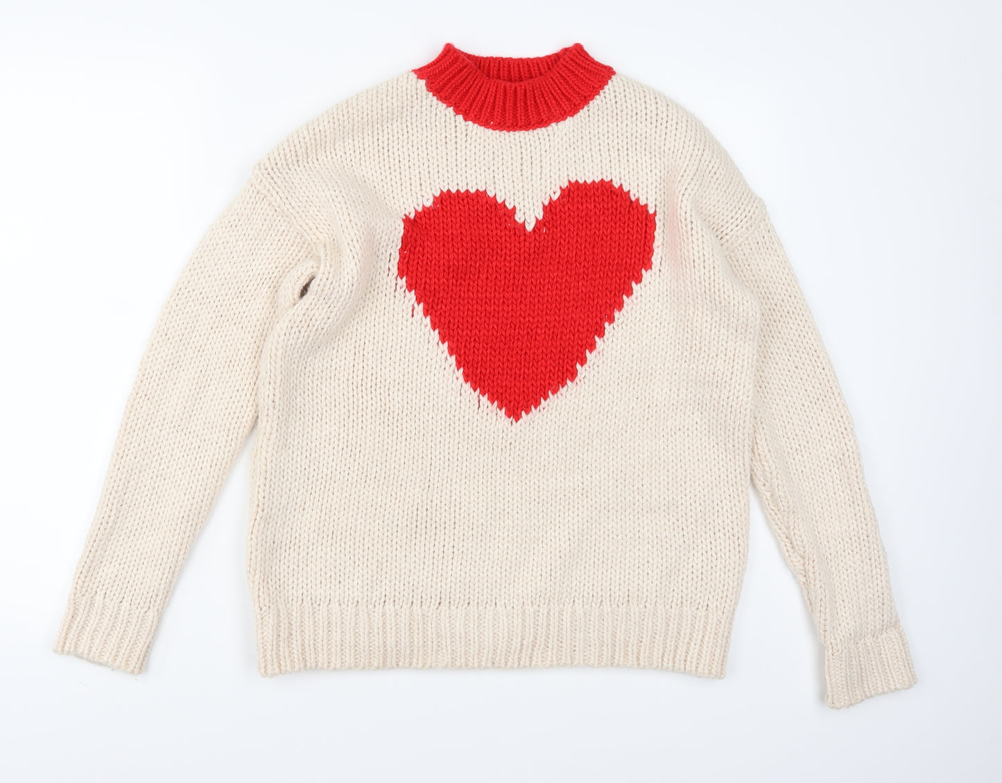 Papaya Womens Beige  Knit Pullover Jumper Size M  - Love heart