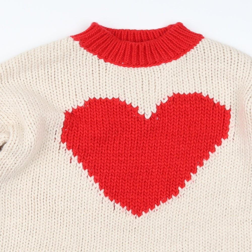 Papaya Womens Beige  Knit Pullover Jumper Size M  - Love heart