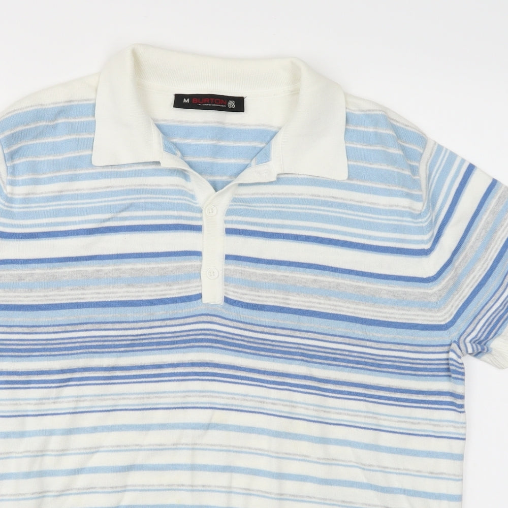 Burton Mens Blue Striped Knit  Polo Size M