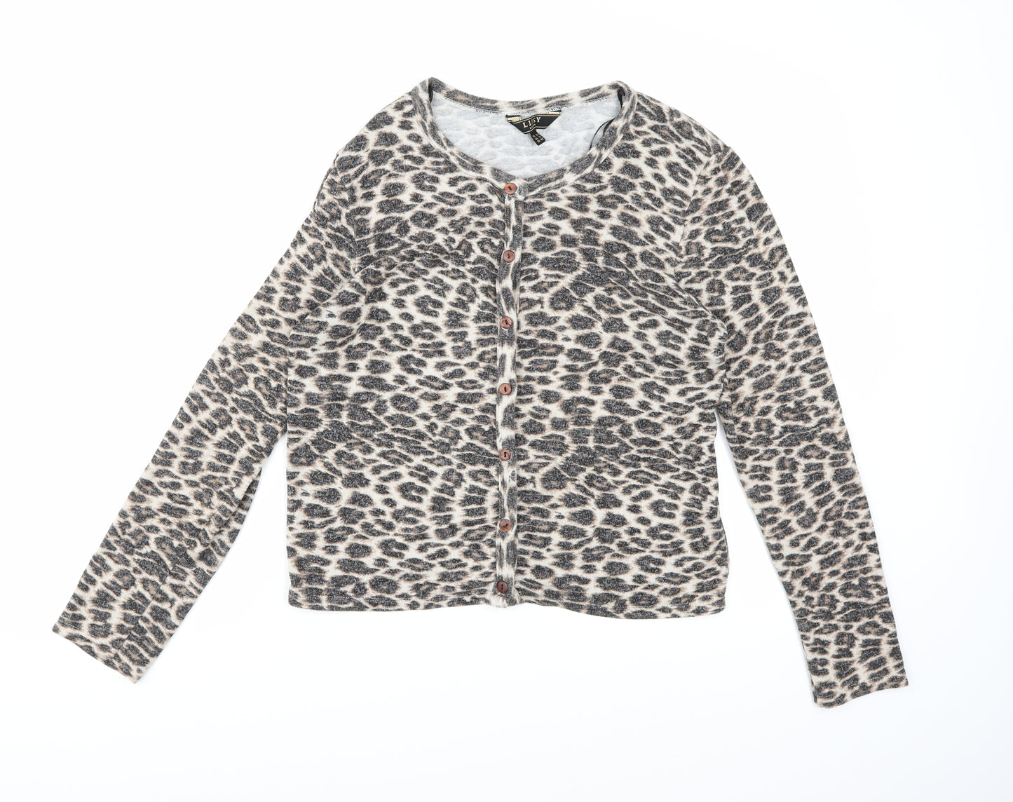 Lipsy London Womens Brown Animal Print Knit Cardigan Jumper Size 14