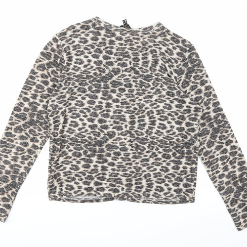 Lipsy London Womens Brown Animal Print Knit Cardigan Jumper Size 14