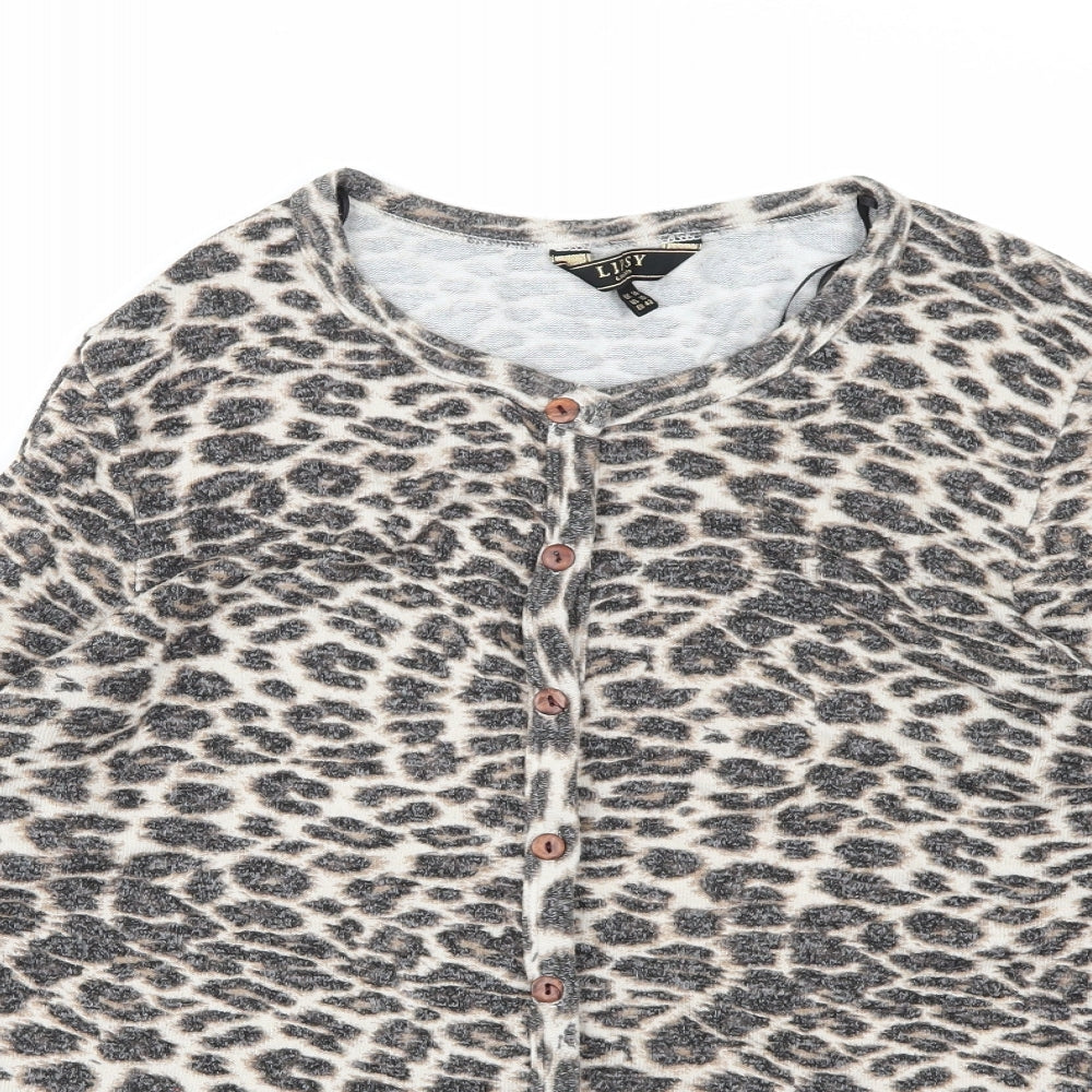 Lipsy London Womens Brown Animal Print Knit Cardigan Jumper Size 14