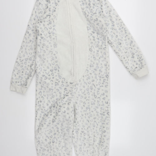 George Girls White Animal Print Fleece Top One Piece Size 11-12 Years  - All in One