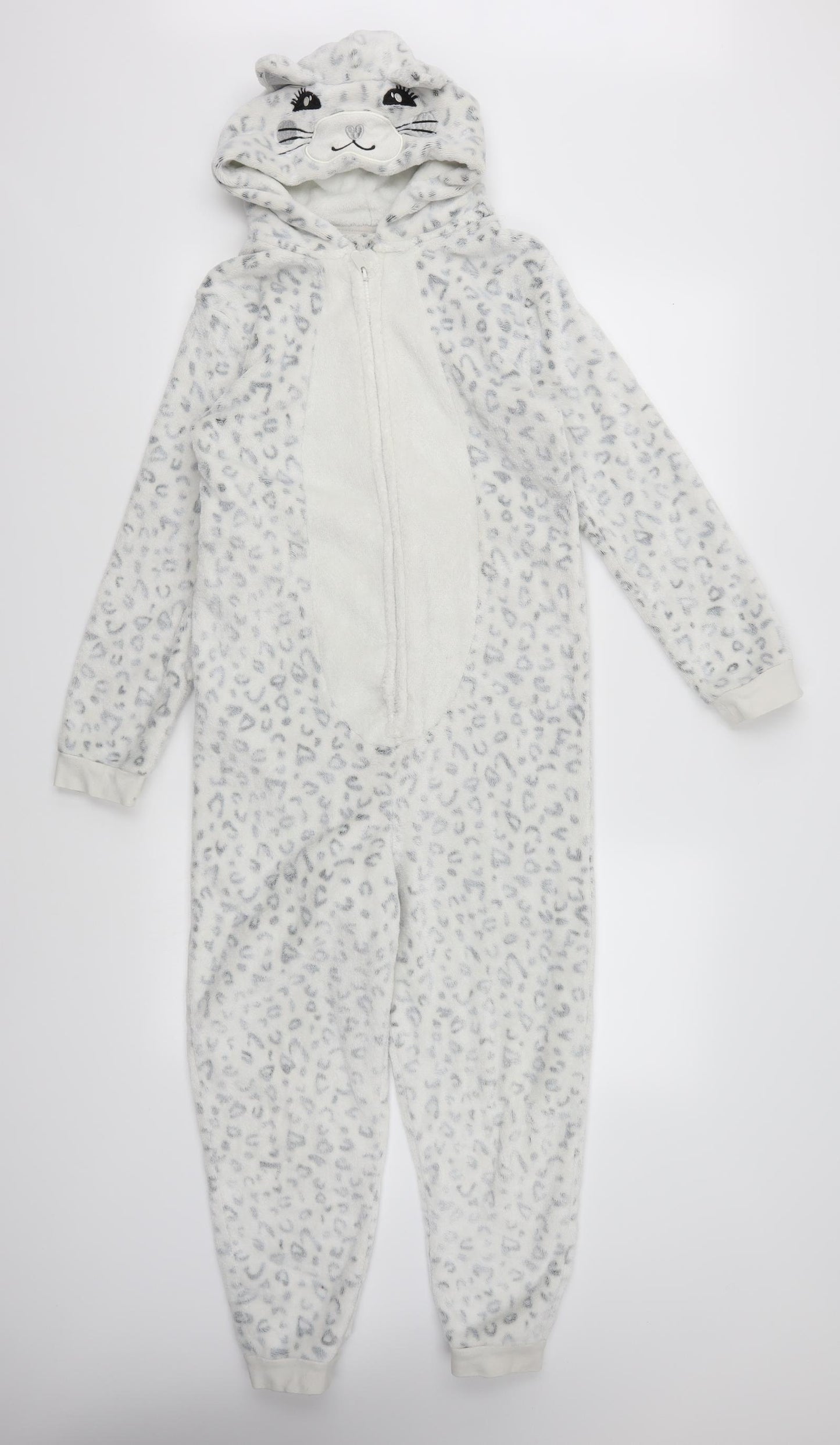 George Girls White Animal Print Fleece Top One Piece Size 11-12 Years  - All in One