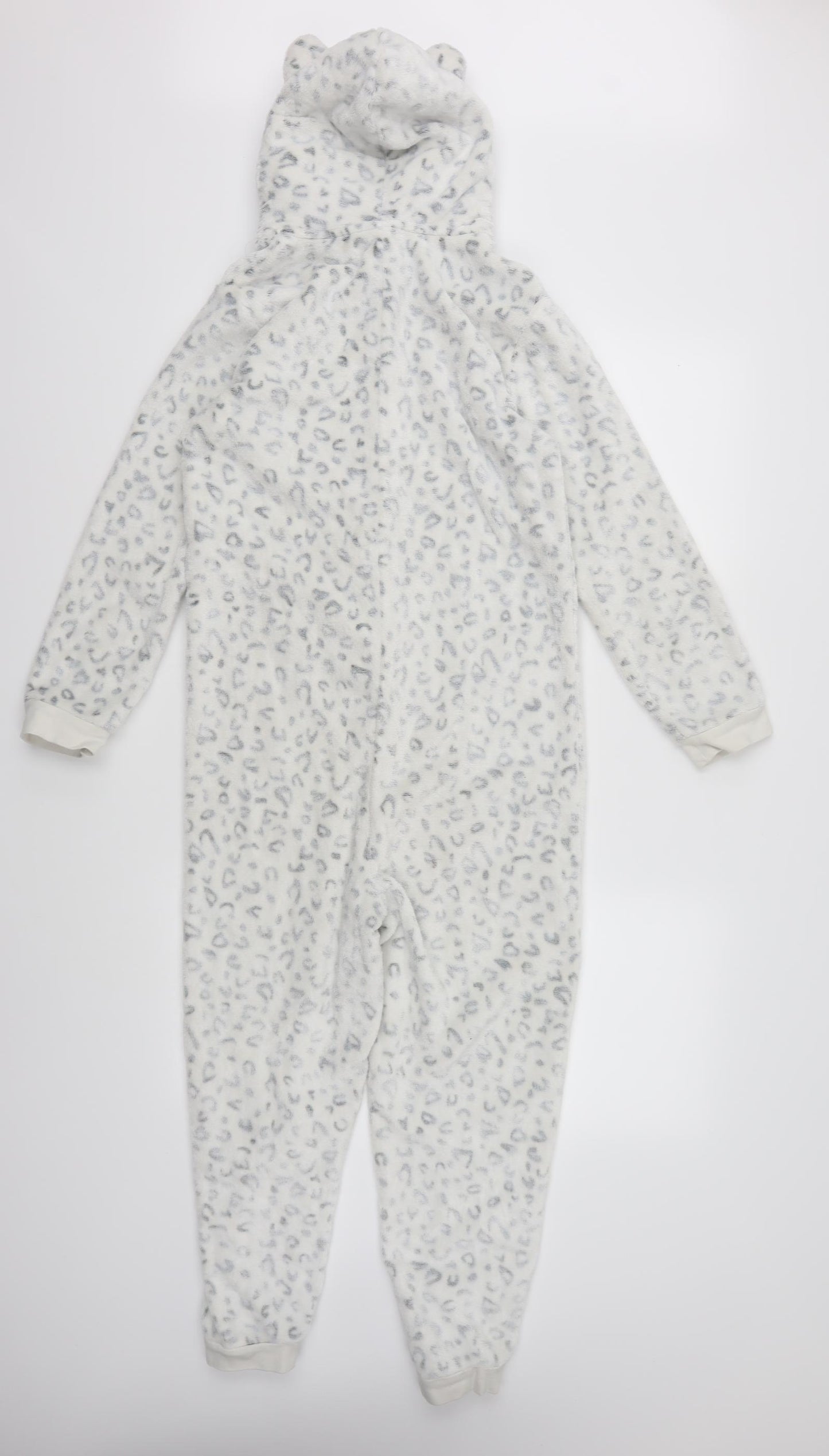 George Girls White Animal Print Fleece Top One Piece Size 11-12 Years  - All in One
