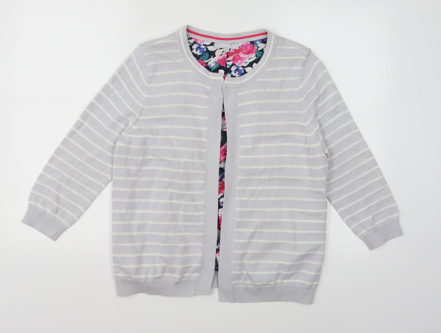 Per Una Womens Grey Striped Knit Cardigan Jumper Size 14