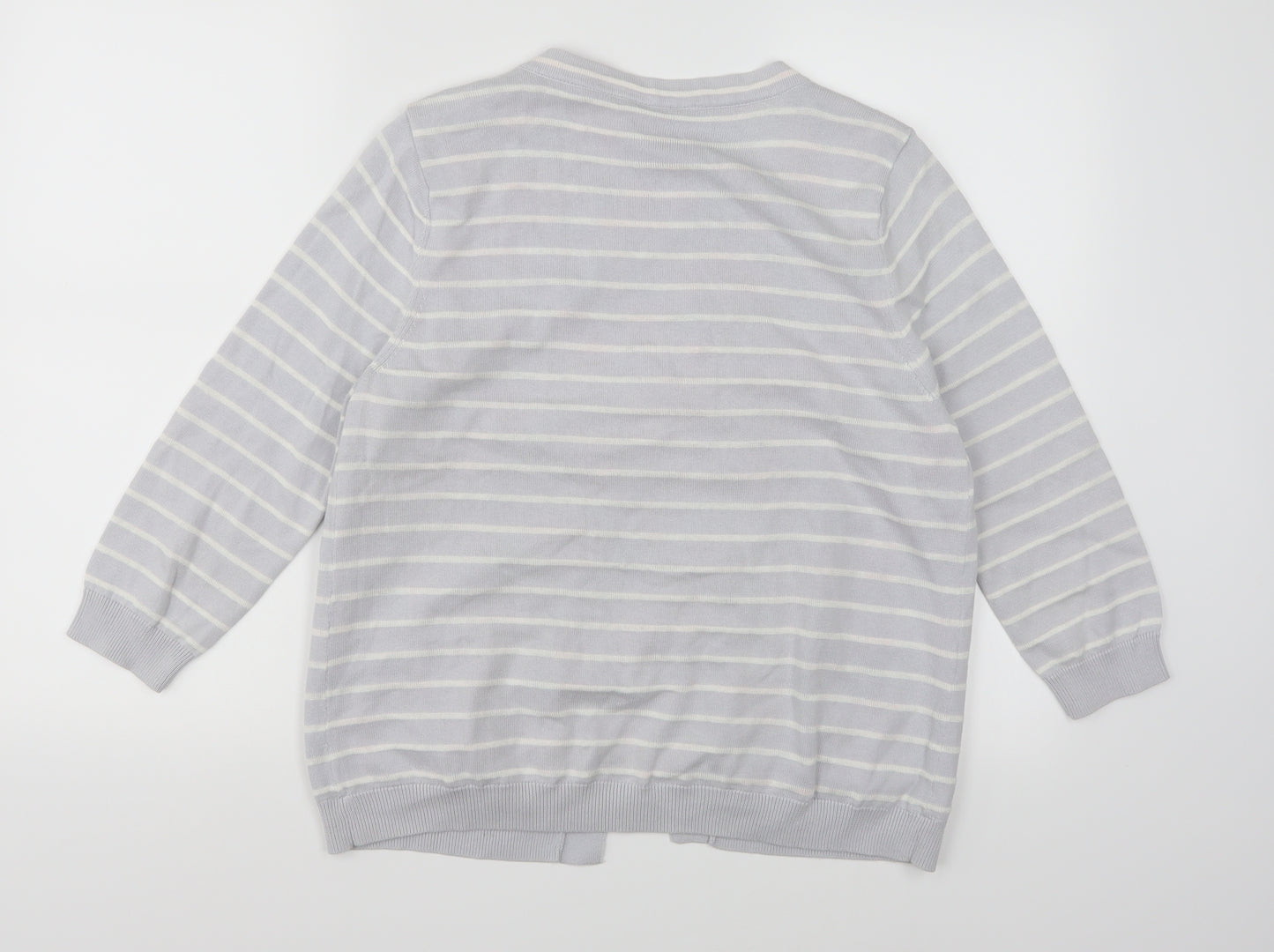 Per Una Womens Grey Striped Knit Cardigan Jumper Size 14