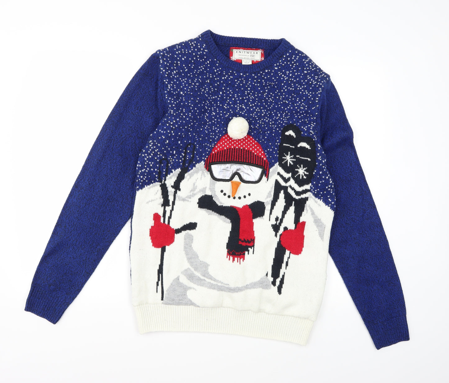 F&F Mens Blue  Knit Pullover Jumper Size S  - Christmas Jumper