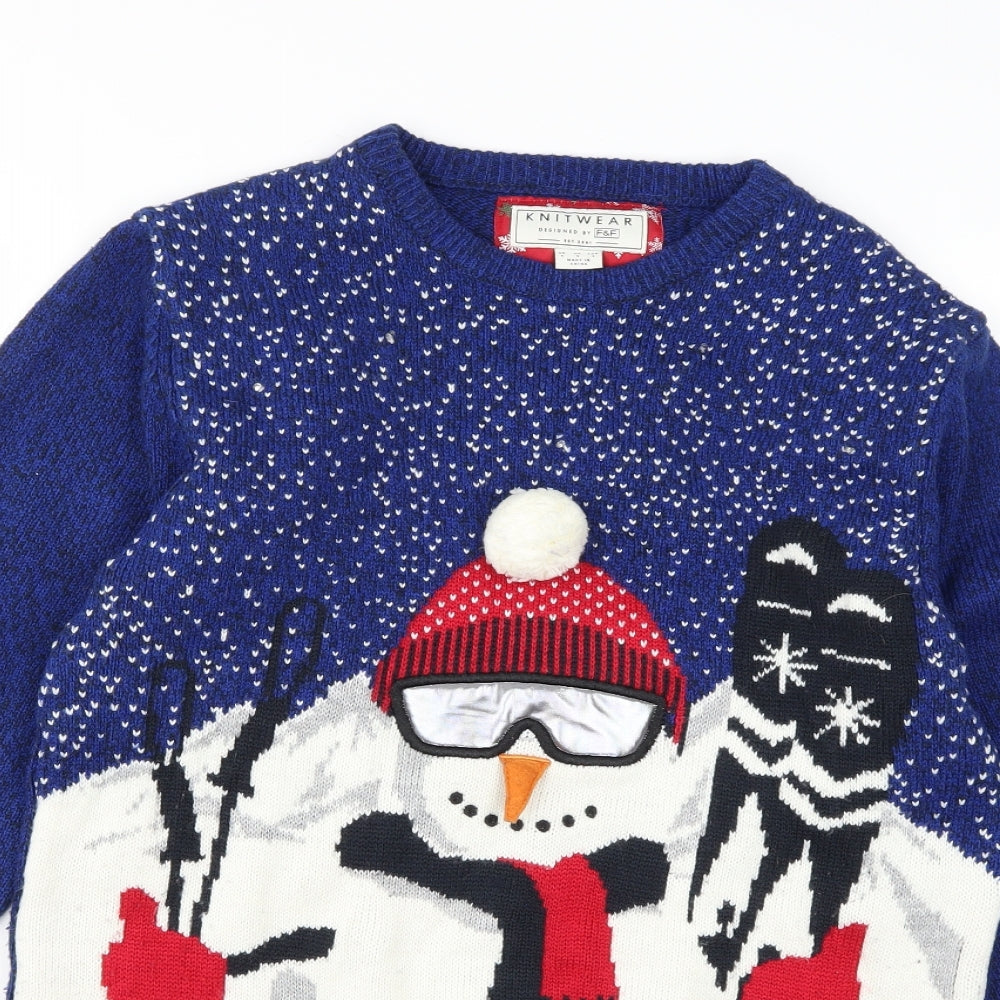 F&F Mens Blue  Knit Pullover Jumper Size S  - Christmas Jumper