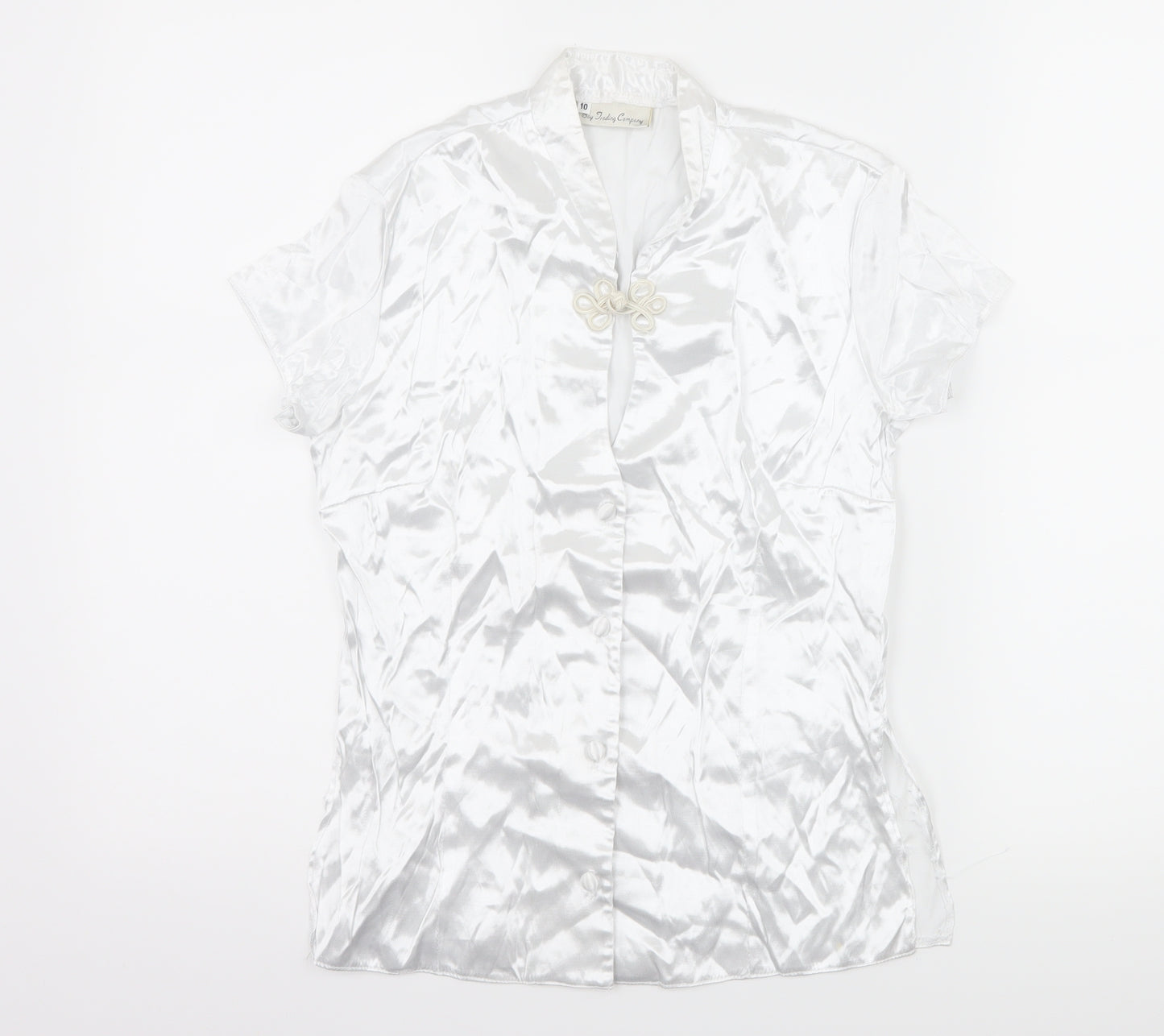 Bay Trading Womens White  Satin Basic T-Shirt Size 10