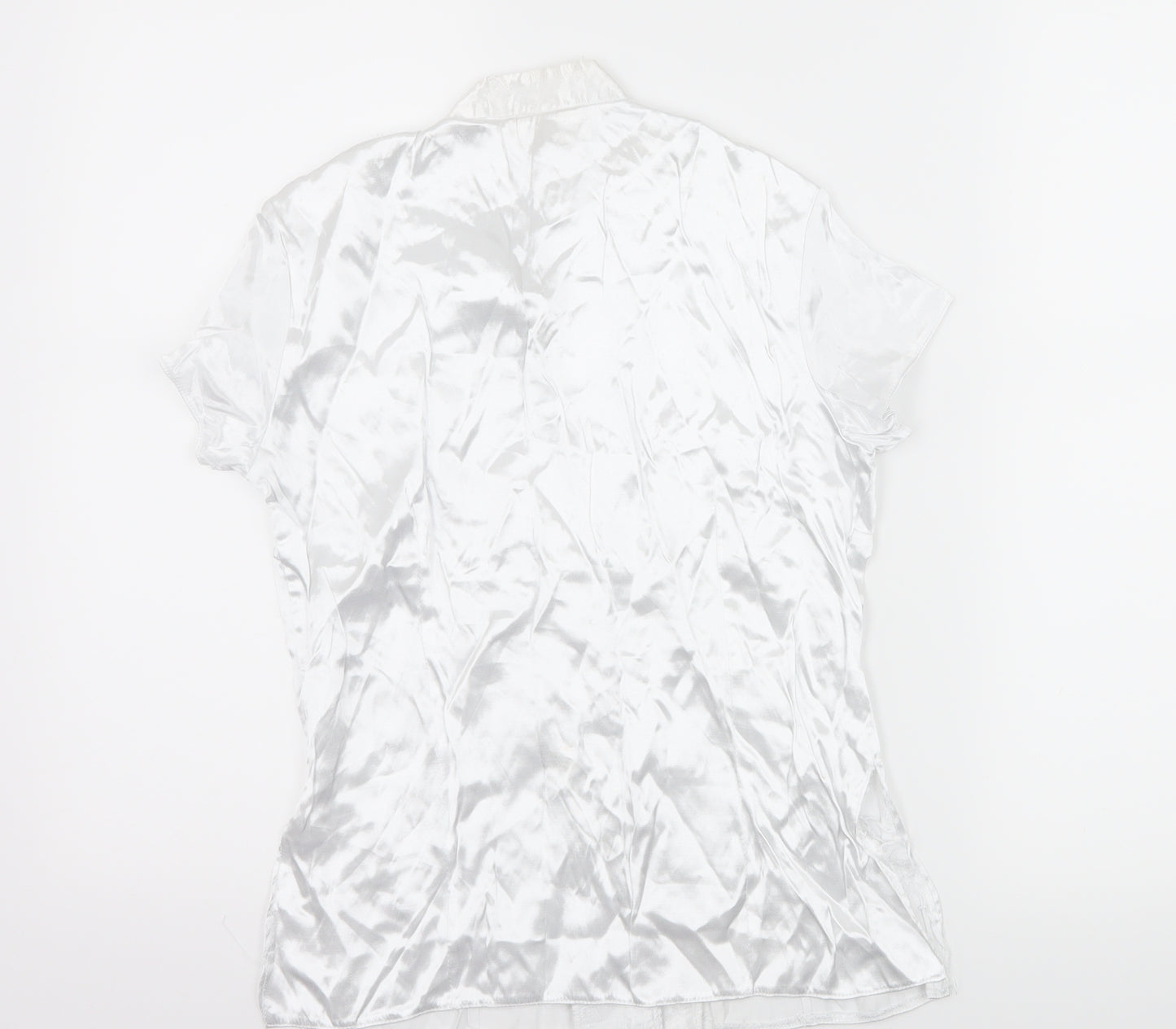 Bay Trading Womens White  Satin Basic T-Shirt Size 10