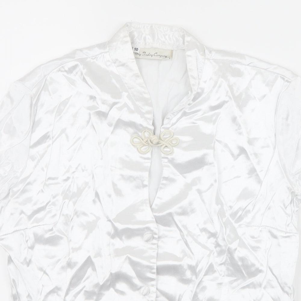 Bay Trading Womens White  Satin Basic T-Shirt Size 10