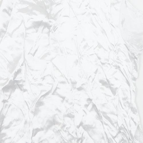 Bay Trading Womens White  Satin Basic T-Shirt Size 10