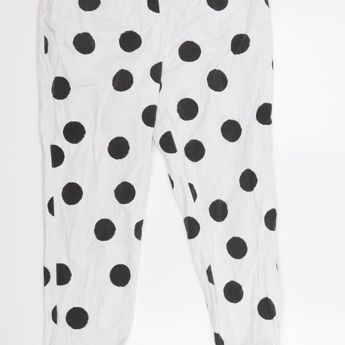 polka pants Womens White Polka Dot  Trousers  Size 10 L25 in