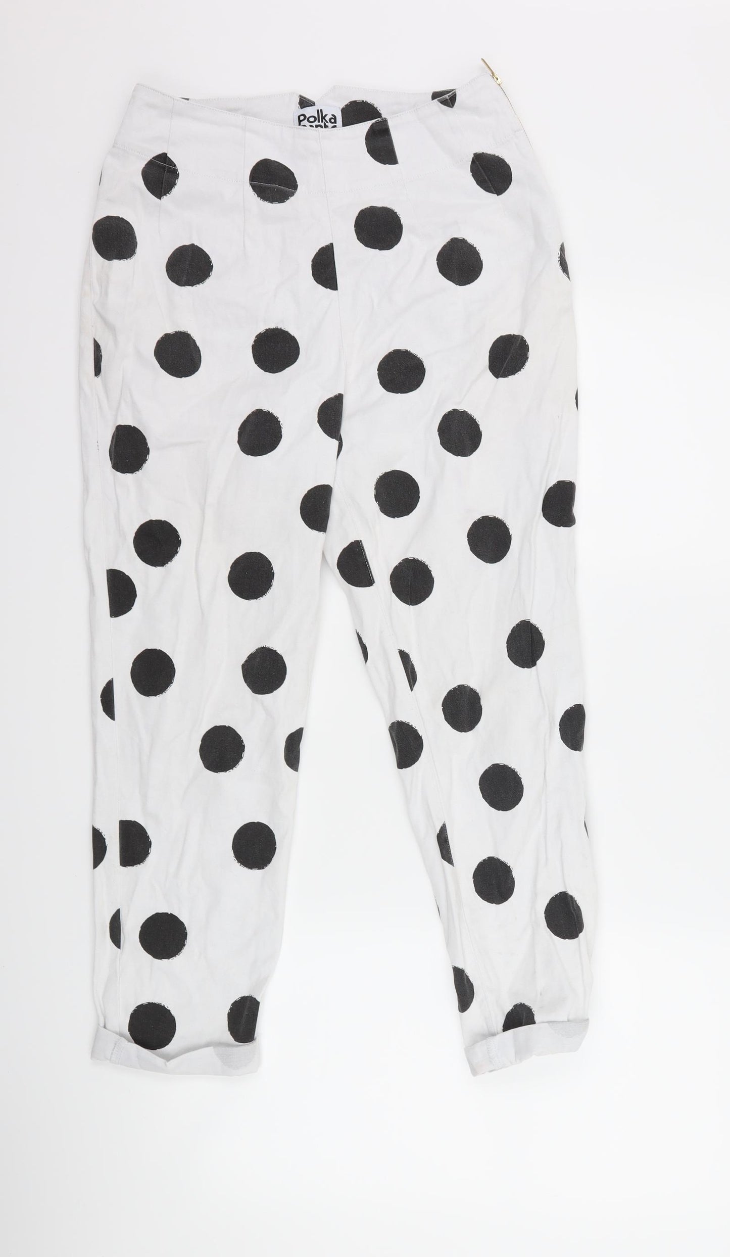 polka pants Womens White Polka Dot  Trousers  Size 10 L25 in