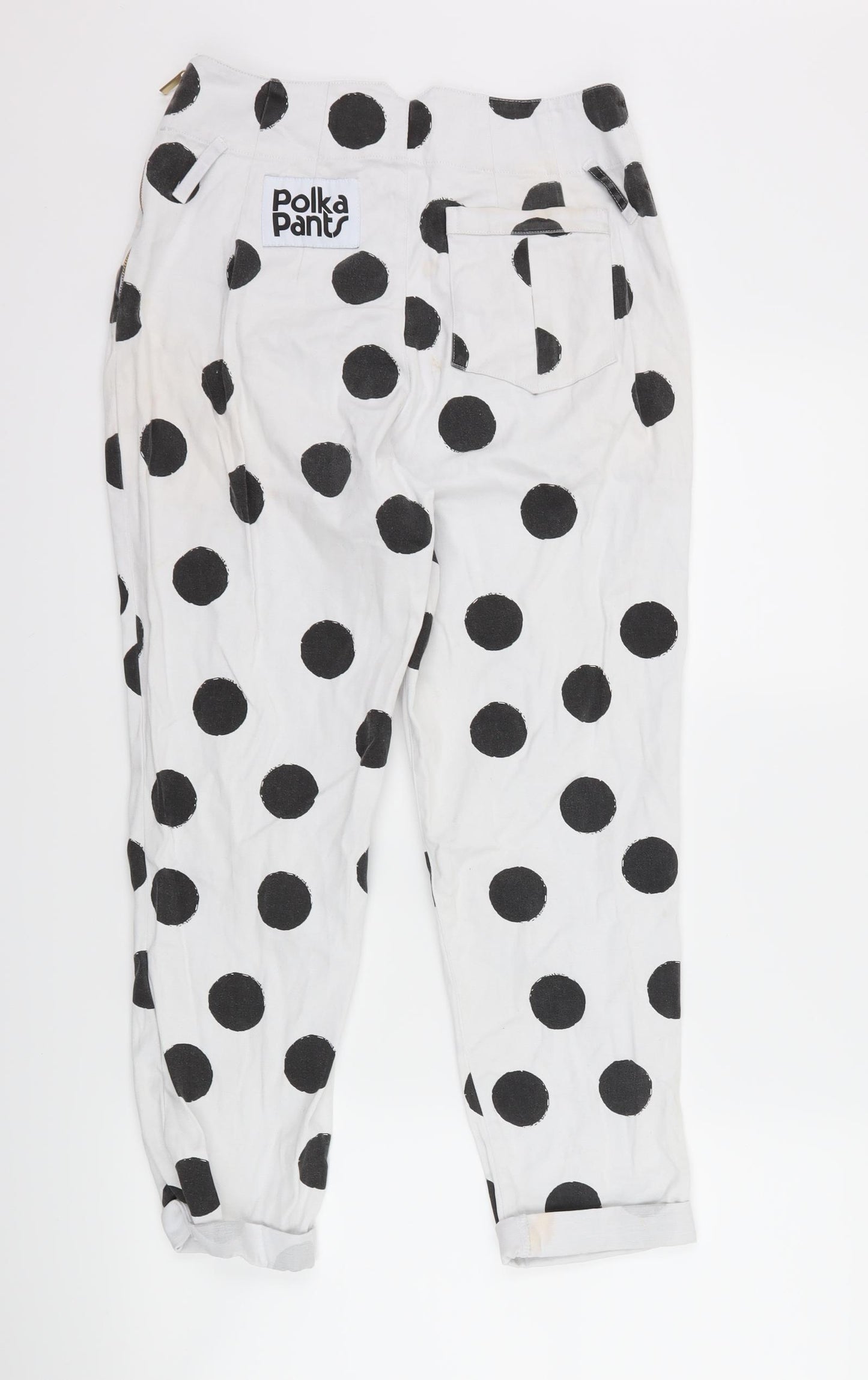 polka pants Womens White Polka Dot  Trousers  Size 10 L25 in