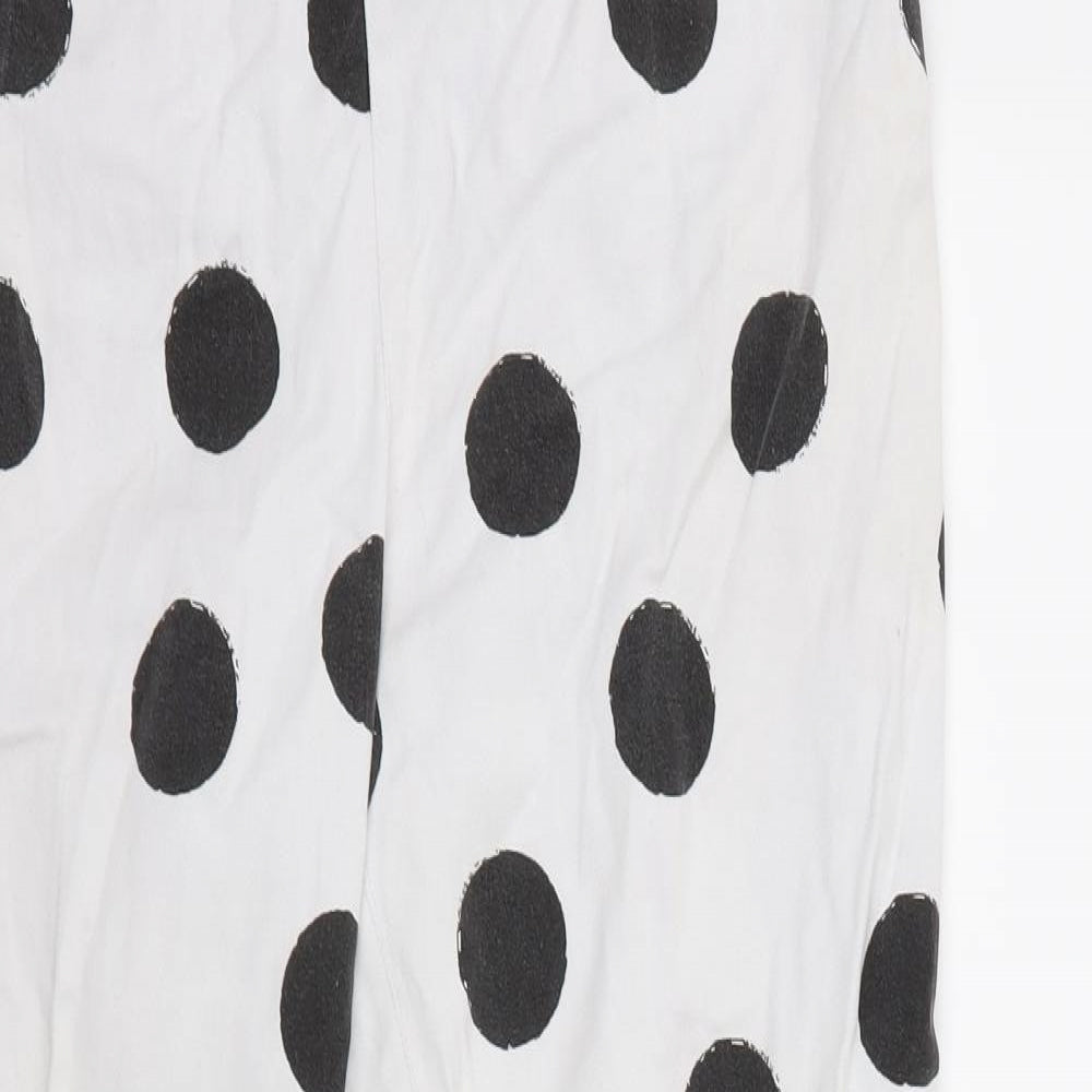polka pants Womens White Polka Dot  Trousers  Size 10 L25 in