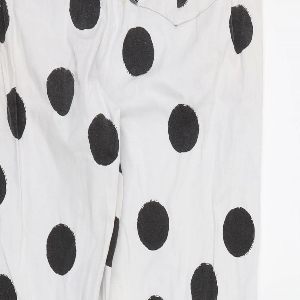 polka pants Womens White Polka Dot  Trousers  Size 10 L25 in