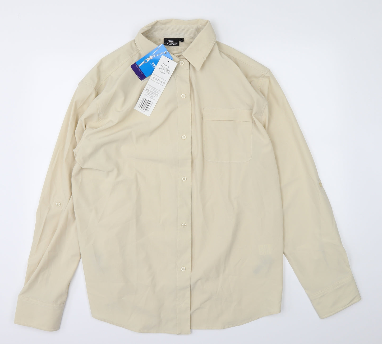 Crane Mens White    Dress Shirt Size L