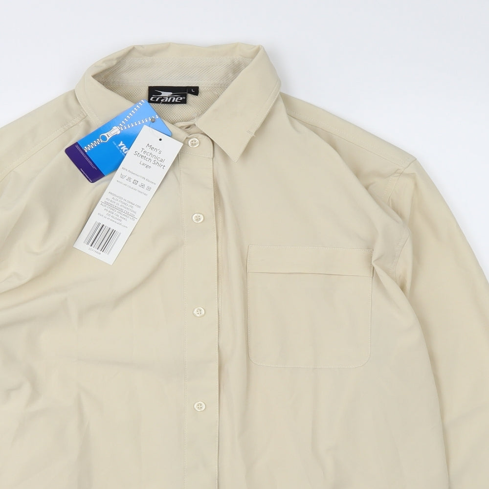 Crane Mens White    Dress Shirt Size L