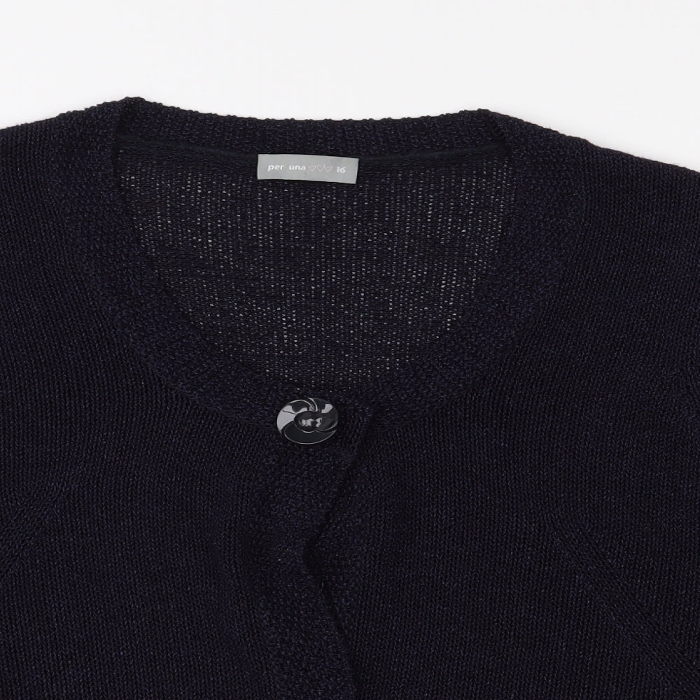 Per Una Womens Blue  Knit Cardigan Jumper Size 16